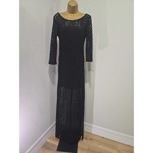 Mimi Chica Black Crochet Maxi Dress Womens M Witch Whimsygoth Sheer Fairy Grunge - Picture 7 of 7